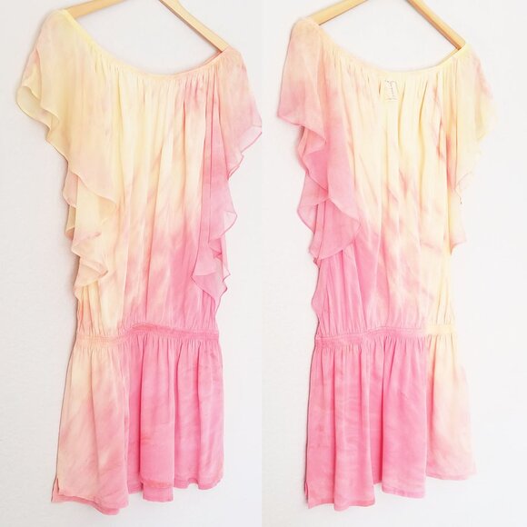 Gypsy 05 100% Silk Flutter Mini Dress Sunset Ombre Fairy Romantic Coquette Beach - Picture 12 of 16